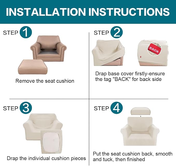 Turquoize 2 Piece Chair Covers Armchair Slipcovers for Living Room Armchair Sofa Cover with Individual Cushion Covers Feature Jacquard Fabric (Chair, Island Fossi) - Image 6