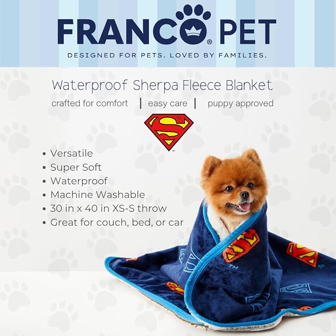 Superman DC Comics Waterproof Dog Bed Cover, Large 30x40 Pet Blanket for Furniture Bed Couch Sofa, (Officially Licensed) by Franco - Image 2