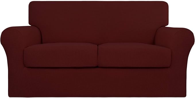 Easy-Going 3 Pieces Stretch Couch Cover Sofa Cover for Dogs Washable Sofa Slipcover for 2 Separate Cushion Couch Spandex Jacquard Fabric Elastic Furniture Protector for Pets, Kids (Wine, Loveseat) by Easy-Going