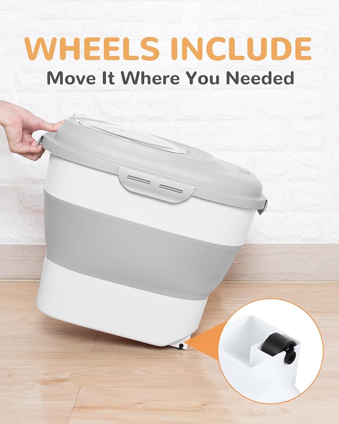 30-35 Lbs Dog Food Storage Container Collapsible Dog Food Container | Large Pet Food Storage with Airtight Lids,Wheels,Scoop and 2Pcs Food Storage Containers,Keep Food Fresh for Dog,Cat - Image 6