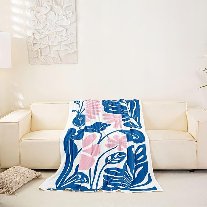 Erosebridal Pink Blue Flower Sofa Cover Boho Floral Couch Cover Abstract Retro Minimalist Sofa Slipcover for Couches and Sofas Vintage 70S Modern Washable Non Slip Sofa Protector, 71" X 102" - Image 6
