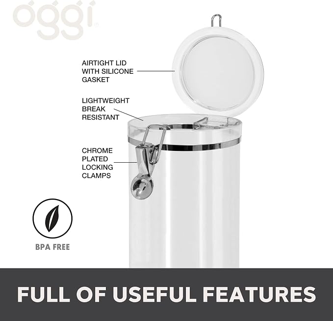 Oggi Medium-Sized Clear Canister with Clamp Lid, 61 oz - Large Airtight Food Storage Container, for Kitchen & Pantry Storage of Bulk, Dry Foods, Pasta, Flour, Sugar, Coffee, Rice, Tea, Spices & Herbs - Image 2
