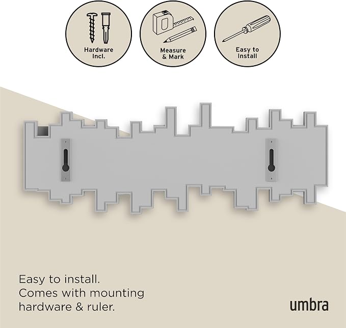 Umbra Sticks Wall Mount Coat Rack, 5 Hook Retractable Pegs, Grey | Mounting hardware included, sculptural modern design, entryway or bedroom use, recycled plastic - Image 6
