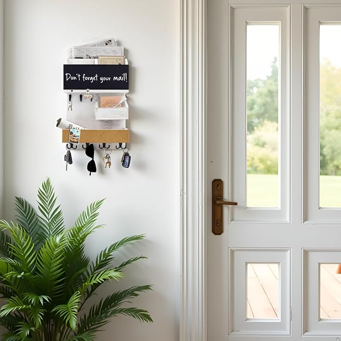 Mail Organizer Wall Mount，Key Holder Mail and Key Organizer for Wall with Shelf, Chalkboard, Corkboard, Home Decor for Room Office Entryway(Ivory White) - Image 3
