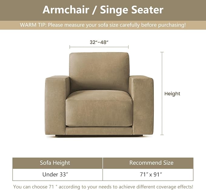 MYSKY HOME Oversized Armchair Couch Cover for 1 Cushion Couch, Washable Sofa Protector, Chair Couch Covers Sofa Covers Sofa Throws Sofa Slipcovers Futon Cover for Pet, Kid, 71"X91", Deep Chocolate - Image 7