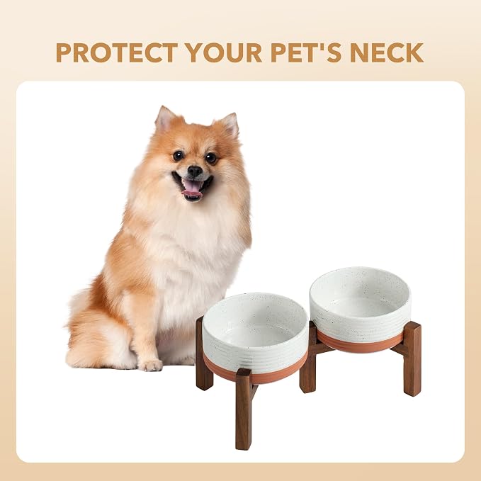 Havniva Elevated Dog Bowls, Ceramic Raised Dog Bowl with Stand | 6.1” Dog Food Bowls Elevated, Dog Food and Water Bowl Set, Non-Slip Acacia Wood Stand, Small Dogs Bowl, 3.4 Cups 27 oz - Image 6