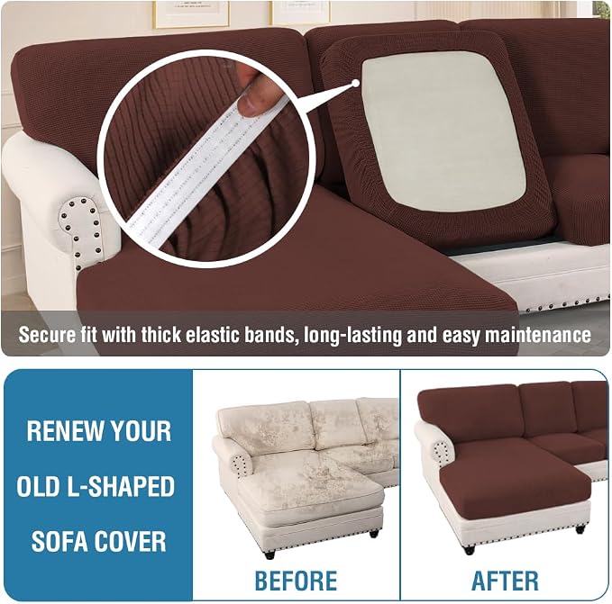 H.VERSAILTEX Sectional Couch Covers 4 Pieces Sofa Seat Cushion Covers L Shape Separate Cushion Couch Chaise Cover for Both Left/Right Sectional Couch (Seat Only: 1 Chaise + 3 Sofa, Burnt Brick) - Image 6
