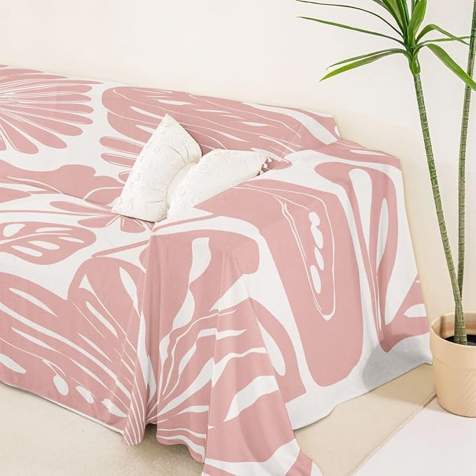 Erosebridal Boho Floral Couch Cover Pink Flower Sofa Cover 71" X 102" Abstract Retro Minimalist Sofa Protector for Pet Cats Kids Vintage Art 70S Modern Washable Couch Protector, Non Slip - Image 5