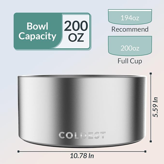 Coldest Dog Bowl - Anti Rust Metal, Non Slip, 3 Layers Insulated Stainless Steel Dog Bowls - Spill Proof & Heavy Duty - Water Bowl for Dogs, Cats, Dish Washer Safe (200 oz, Polished Stainless Steel) - Image 4