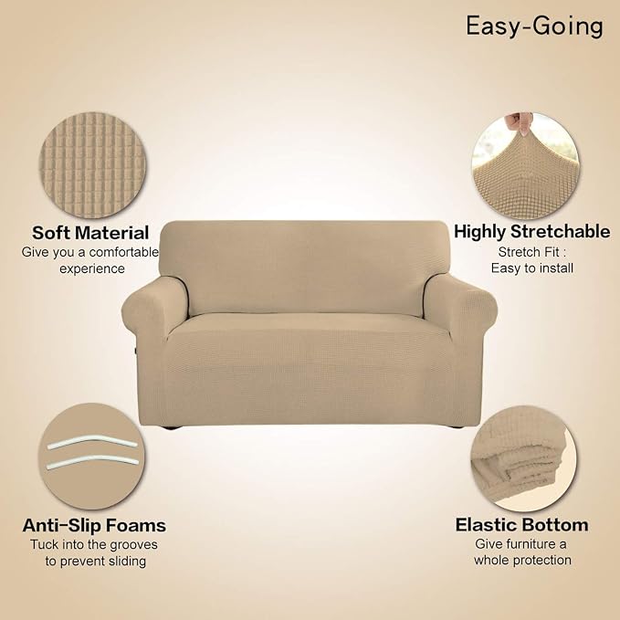 Easy-Going Stretch Couch Covers for Sofa Washable Large Sand | 1-Piece Sofa Covers for 3 Cushion Couch Furniture Protector Couch Slipcover Soft with Bottom for Kids Pets - Image 4
