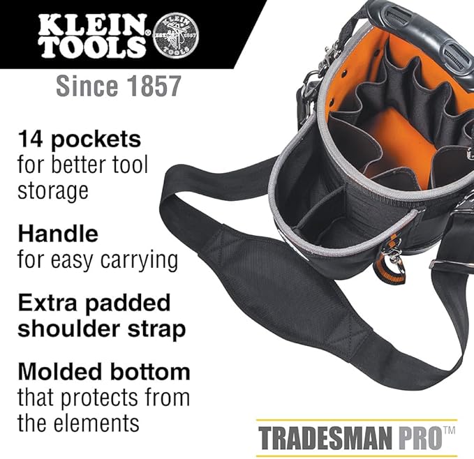 Klein Tools 55419SP-14 Tool Bag with Shoulder Strap Has 14 Pockets for Tool Storage, Can Fit Long Screwdrivers - Image 2