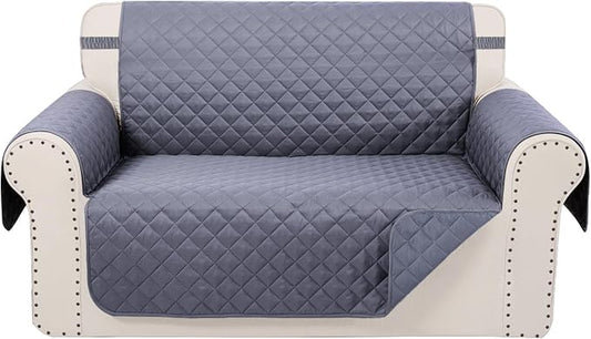Reversible Loveseat Couch Sofa Covers, 2-Seater, Dark Grey | Loveseat Covers for Dogs Water Repellent, Friendly Furniture Protector with Elastic Straps for Living Room by LuxshareHome