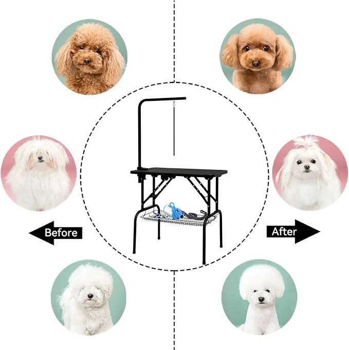 Baohe-32 Inch Dog Grooming Table - Pet Grooming Table - Foldable, Adjustable Arm, Portable, Non-Slip Grooming Table for Dogs at Home - Black - Image 5