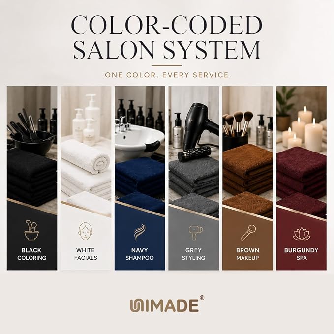 UNIMADE Salon Towels 24 Pack, Microfiber Barber Towels Bulk | (16x29 inches) Hair-Drying Cloth Super Soft Hand Cloth for Gym, Bath, Spa and Home Beauty Care(Not Bleach Proof) - Multicolor - Image 6