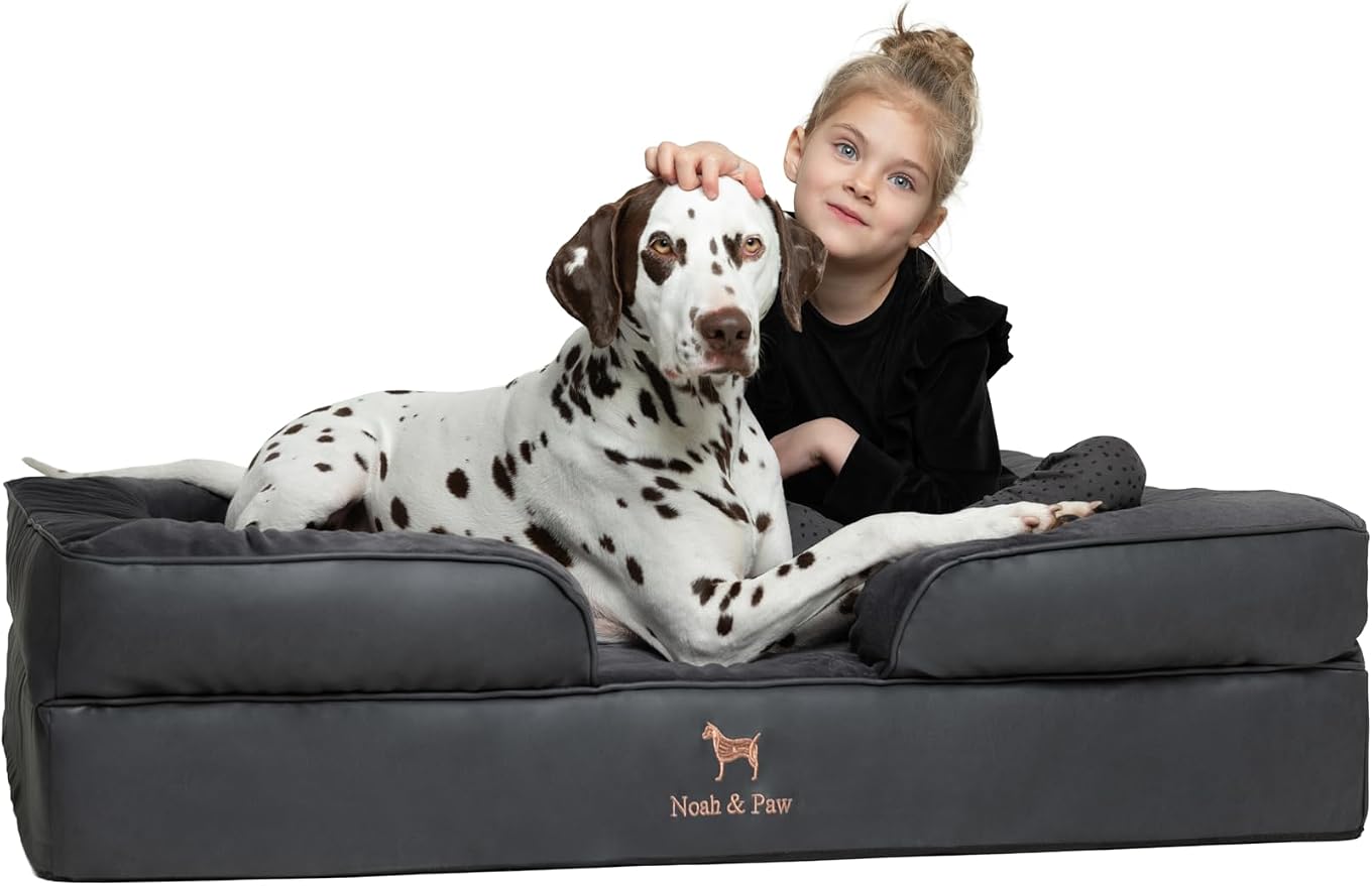 NOAH & PAW XL Dog Bed, 45x35x11 Inch, Orthopedic Large Dog Beds, Eggshell Memory Foam Infused with Cooling Gel, Inner Cover, Water Resistant, Machine Washable (Faux Leather) by NoahPaw