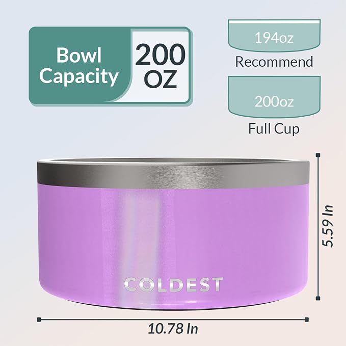 Coldest Dog Bowl - Anti Rust Metal, Non Slip, 3 Layers Insulated Stainless Steel Dog Bowls - Spill Proof & Heavy Duty - Water Bowl for Dogs, Cats, Dish Washer Safe (200 oz, Saturns Purple Glitter) - Image 4
