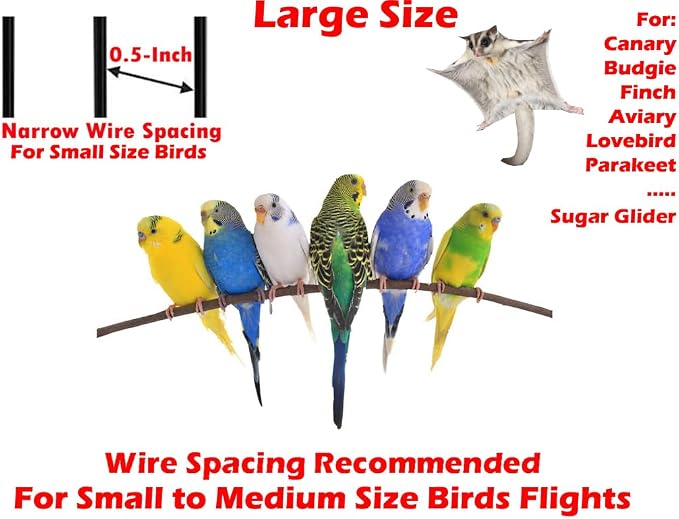 54-Inch Large Wrought Iron Metal Bird Flight Breeder Cage Tight 1/2-Inch Bar Spacing with Side Breeding Nesting Box Doors with Removable Rolling Stand - Image 2