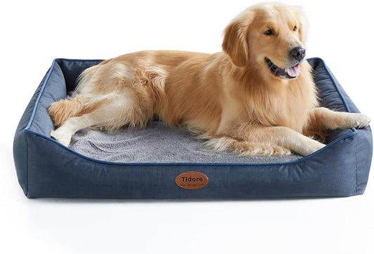 Tidore Orthopedic Dog Beds for Medium Dogs, Durable Egg Crate Foam Sofa Dog Bed wit Washable Removable Cover,Waterproof Lining,Pet Bed for Large Dogs (Navy Blue, 39.4" L x 31.5" W x 7.4" Th) by Tidore