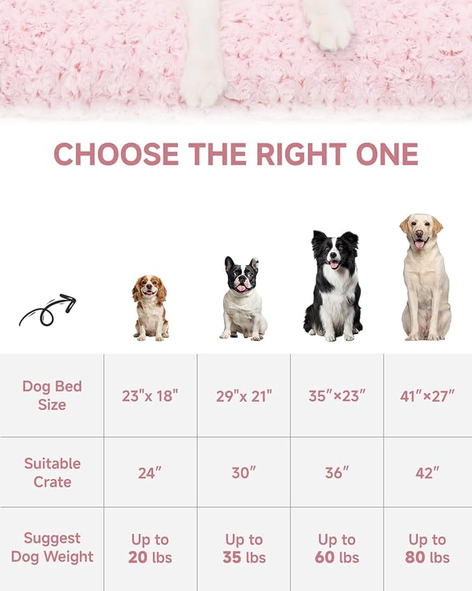 KSIIA Washable Dog Bed Deluxe Plush Dog Crate Beds Comfy Kennel Pad Anti-Slip Pet Sleeping Mat for Large, Jumbo, Medium, Small Dogs Breeds, 29" x 21", Pink - Image 6