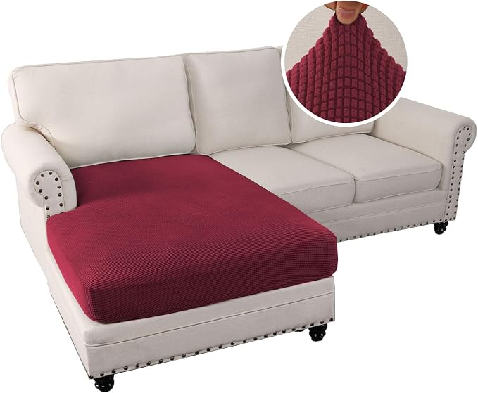 H.VERSAILTEX Sectional Couch Covers 1 Piece Chaise Slipcover L Shape Separate Cushion Couch Cover for Both Left/Right Sectional Couch (Seat Only: 1 Chaises, Burgundy) - Image 2