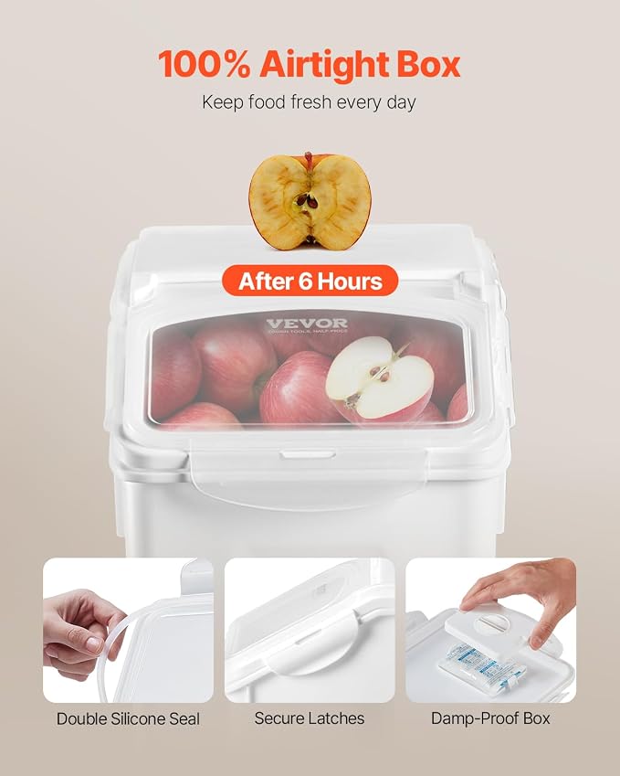 VEVOR Rice Storage Container, 4.5Gallon/20L x2 Capacity Large Dog Food Dispenser Bin, Kitchen Ingredient Grain Cereal Flour Bin, Pet food Containers with Wheels, 2 Measuring Cups, Airtight Lid, 2 Pack - Image 3