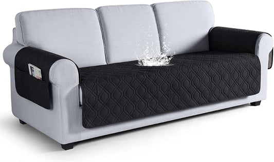 VANSOFY Waterproof Couch Cover for Pets, Black, 67.3" | Non-Slip, Washable, Utility Pockets, Pet Friendly, Furniture Protector Slipcover for 3 Cushion Couch by VANSOFYFURNITURECOVERS