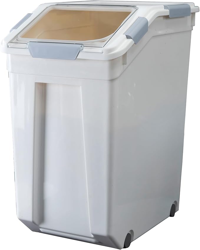 HANAMYA 33 Liter / 50 lbs Rice Storage Container with Measuring Cup, BPA free, For Rice | Grain | Pet Food | Flour, 1 count, White by HANAMYA