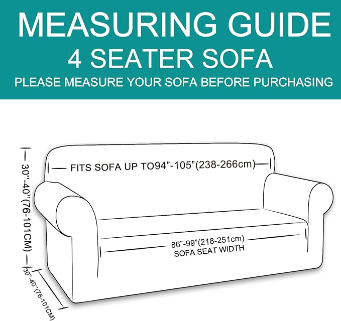 U-NICE HOME 4 Seater Stretch Couch Cover for 3 Cushion Sofa, Cyan | 1-Piece Sofa cover, Washable, Pet friendly, Furniture protector, Polyester Spandex Jacquard fabric - Image 6