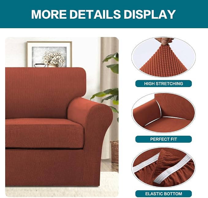 Turquoize 2 Piece Chair Covers Chair Slipcovers for Living Room Armchair Couch Cover Chair Sofa Cover with Individual Cushion Covers Furniture Cover for Chairs Feature Jacquard Fabric (Chair, Rust) - Image 4