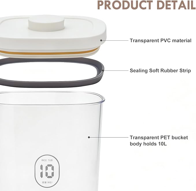LEAWALK 10Lbs/10.57Qt Airtight Dog Cat Food Storage Container and Dog Treat Containers BPA-Free, PET Clear Stackable Pet Storage Bin, Pop Top, 1-Cup Scoop for Pet Food/Rice/Flour/Bread/Grains - Image 3