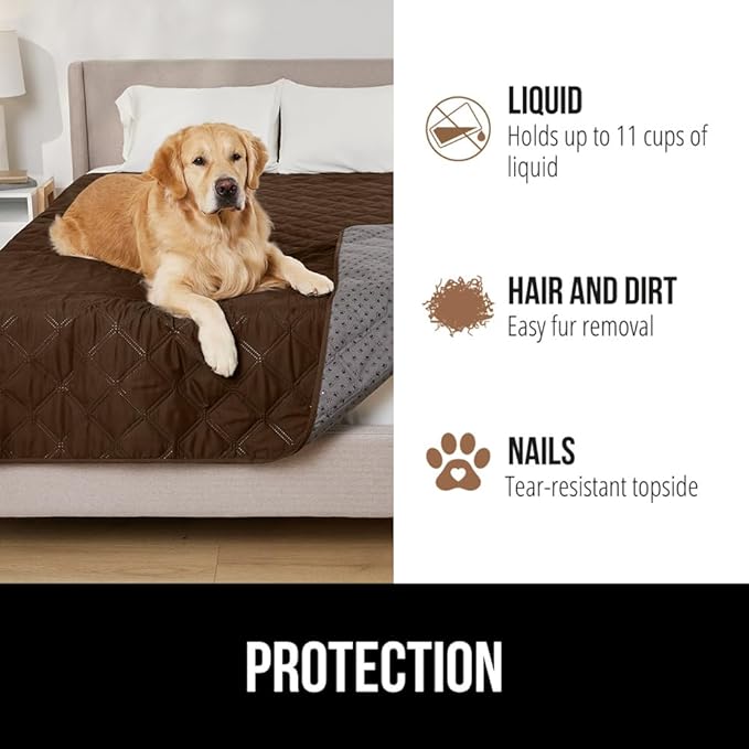 GORILLA GRIP® Waterproof Dog Blanket, 82x82, Leakproof Couch Cover for Dogs, Silicone Grip Backing, Protects Sofa, Sectional, Bed, Crate, Car & RV, Tear-Resistant Washable Senior Pet Blanket, Brown - Image 5