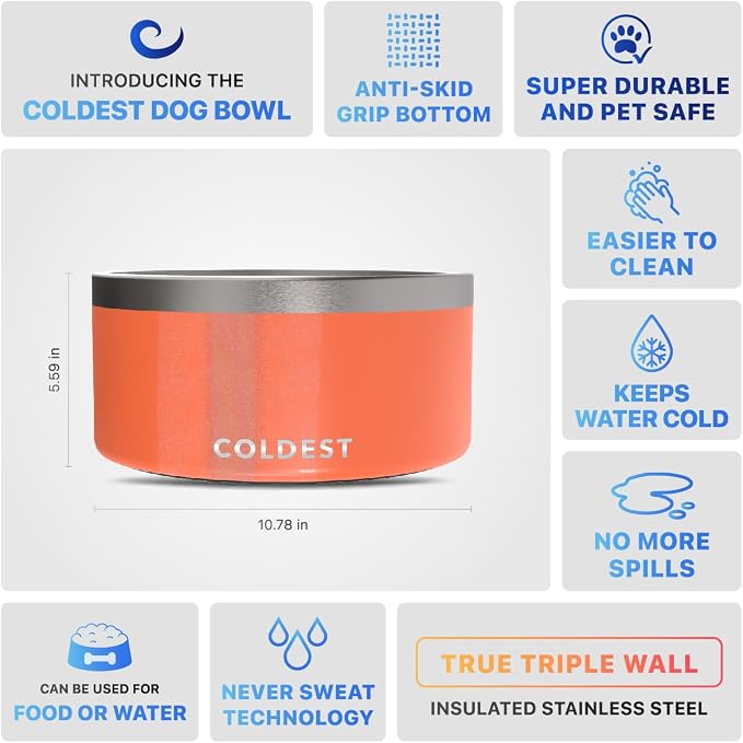 Coldest Dog Bowl - Anti Rust Metal, Non Slip, 3 Layers Insulated Stainless Steel Dog Bowls - Spill Proof & Heavy Duty - Water Bowl for Dogs, Cats & Pets, Dish Washer Safe (200 oz, Candy Red Glitter) - Image 5