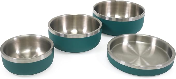 Rosewood Premium Double-Wall Stainless Steel Pet Food Shallow Bowl 480ml - Teal - Image 2