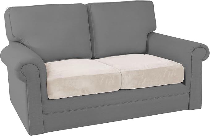 PrinceDeco Velvet Couch Cushion Cover Stretch Sofa Seat Covers Washable Cushion Slipcover for Chair Love Seat Sofa Cushion Furniture Protector Seat Cushion Sofa Cover (Each Width Up to 29.5", Ivory) - Image 8