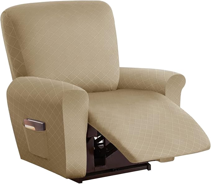 vctops Diamond Recliner Cover 4-Pieces Recliner Stretch Sofa Slipcover 1 Seater Couch Protector Soft Solid Furniture Protector Covers with Elastic Strap (Light Coffee,1 Seat) by vctops