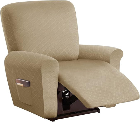 vctops Diamond Recliner Cover 4-Pieces Recliner Stretch Sofa Slipcover 1 Seater Couch Protector Soft Solid Furniture Protector Covers with Elastic Strap (Light Coffee,1 Seat) by vctops