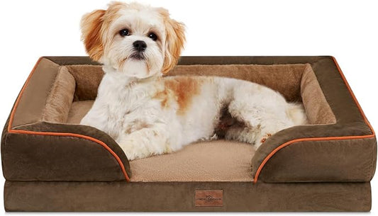 Comfort Expression Orthopedic Dog Bed for Medium Size Dog with Bolster | Waterproof Dog Couch Bed with Washable Cover & Non-Slip Bottom, Supportive Egg Crate Foam Medium Pet Bed, 28x19 Inch by ComfortExpression