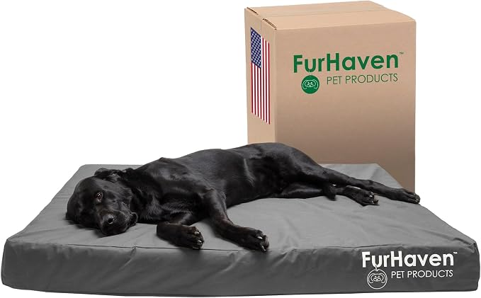 Furhaven Water-Resistant Orthopedic Dog Bed for Large Dogs w/ Removable Washable Cover, For Dogs Up to 125 lbs - Indoor/Outdoor Logo Print Oxford Polycanvas Mattress - Stone Gray, Jumbo Plus/XXL by FurHaven
