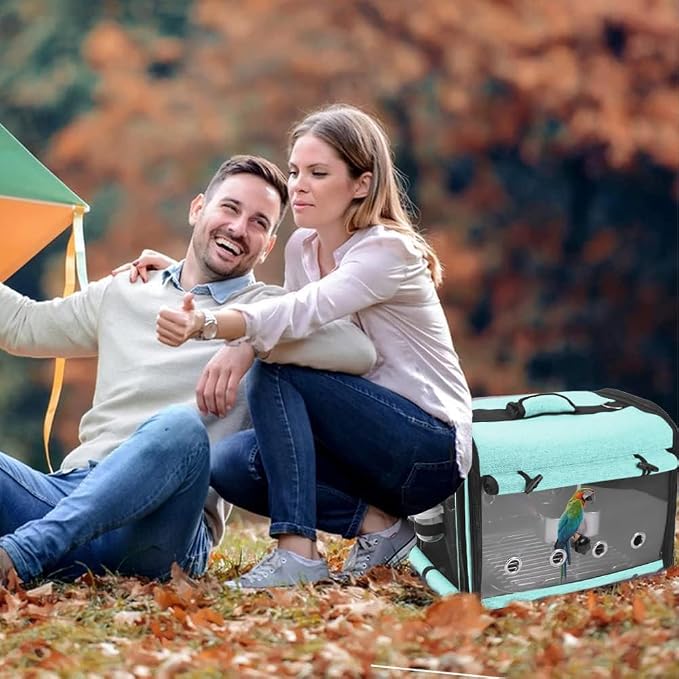 Bird Carrier Bag with Stand, Lightweight Backpack for Parrot, Portable Cockatiel Travel Cage with Accessories, Pet Transparent Breathable Carrier, Green - Image 5