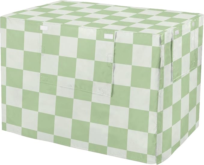 Dog Crate Cover Kennel Cover for Dog Cages Breathable for Wire Cage Indoor Outdoor Checkered Mint Green and White by QwThum