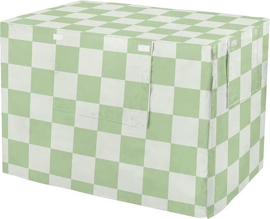 Dog Crate Cover Kennel Cover for Dog Cages Breathable for Wire Cage Indoor Outdoor Checkered Mint Green and White by QwThum