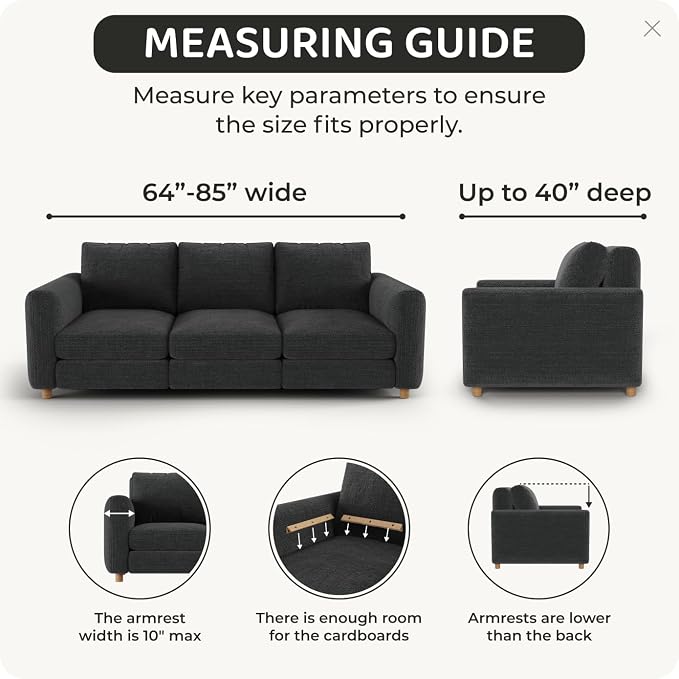 PAULTO BY GA.I.CO. Stretch Sofa Slipcovers – Soft Elastic Fabric Couch Cover for Armchair Loveseat 3-Seater & 4-Seater Sofa Cover – Non-Slip Furniture Protector Washable - Dark Grey (64"-85" Wide) - Image 4