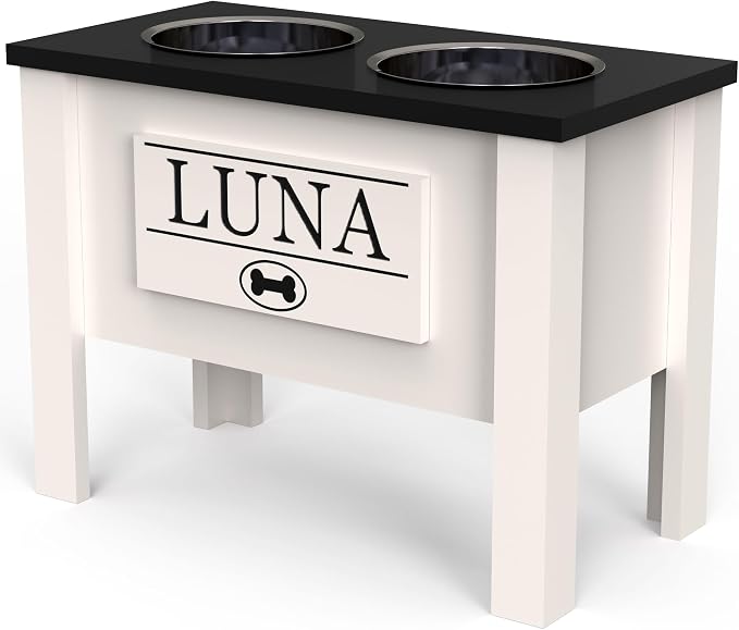 Elevated Dog Bowls for Large Dogs, Personalized Food Stand for Large Breed | Farmhouse Style, Elevated Wood Stand, Storage Container, Stainless Steel Bowls, Raised Anti-Slip Feeder, Made in USA - Image 3