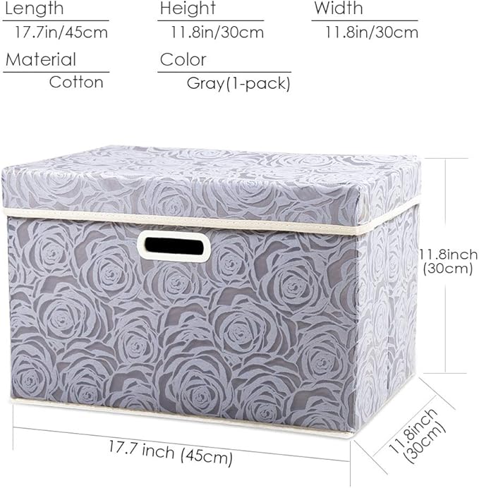 PRANDOM Larger Collapsible Storage Box with Lid [1-Pack] Fabric Decorative Storage Bin Cube Organizer Container Basket with Cover Handles for Bedroom Closet Living Room Gray 17.7x11.8x11.8 Inch - Image 6