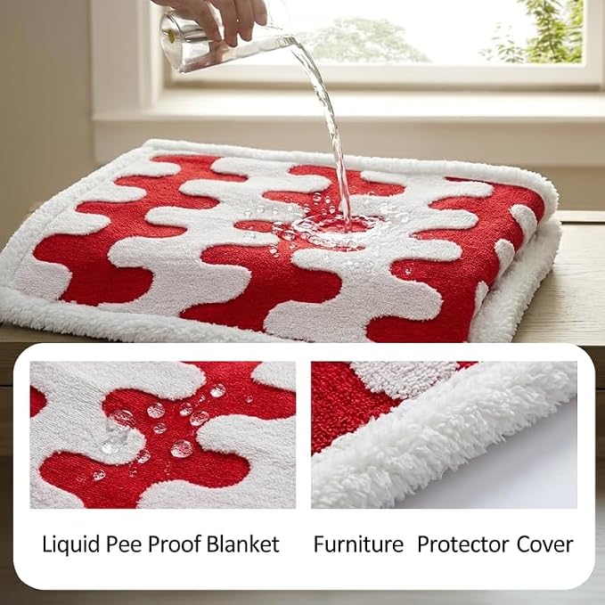 Waterproof Pet Blanket,Dog Bed Covers Couch Sofa Stylish Jacquard Pets Throw Blankets for Puppy Cats Washable Reversible Furniture Protection Covers (Red Wave,XL) - Image 2
