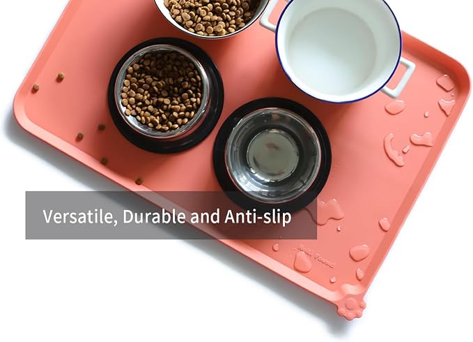 Hoki Found Large Silicone Pet Feeding Mats Tray - Non Slip Dog Cat Bowl Mats - Waterproof - Burnt Coral - Image 4