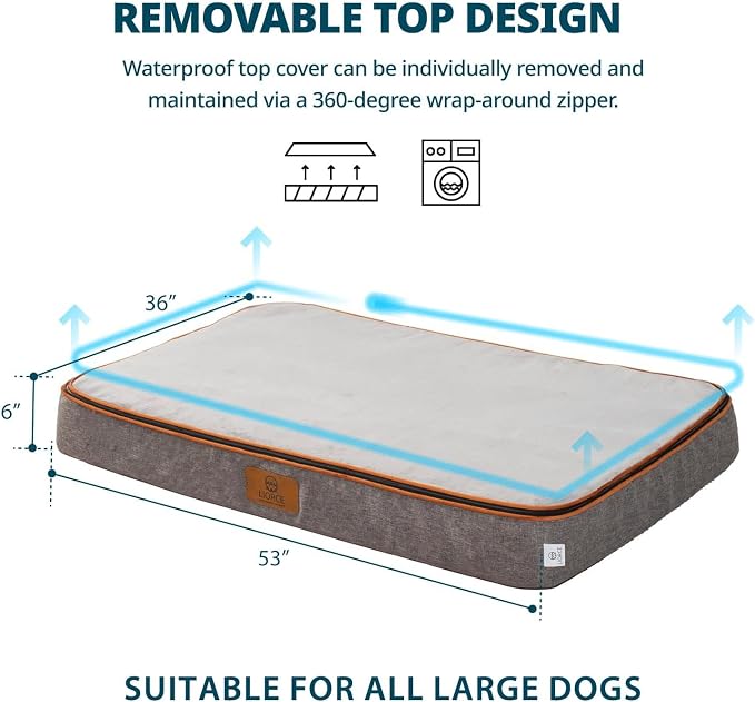 LIORCE Orthopedic Memory Foam Giant Dog Bed - 6" Thick Beds for Large Sized Dog - Waterproof Removable Washable Cover & Wrap-Around Zipper - Ultimate Comfort & Easy Maintenance - Image 6