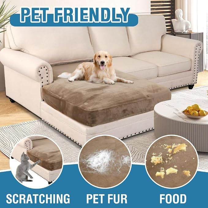 H.VERSAILTEX Velvet Stretch Individual Chaise Cover Sectional Couch Covers for L Shaped Sofa Both Left/Right Furniture Protector Seat Cushion Sofa Cover (1 Piece Chaise Cover, Camel) - Image 3