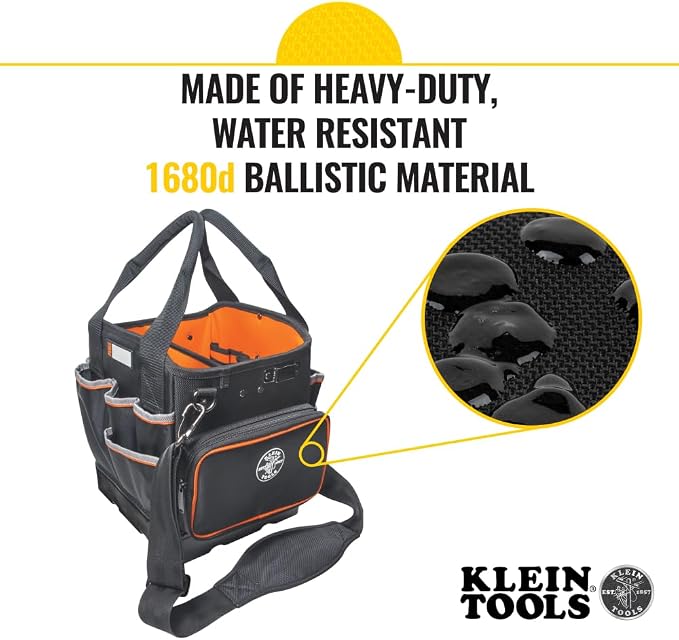 Klein Tools 5541610-14 Tool Bag with Shoulder Strap Has 40 Pockets for Tool Storage and Orange Interior - Image 4