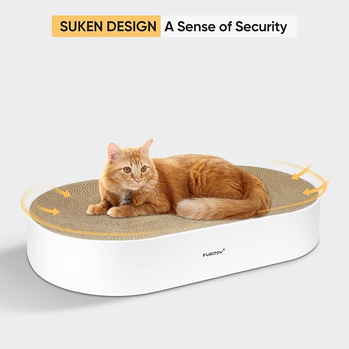 Cat Scratcher, 63x 35 x 10cm Oval Corrugated Cardboard Scratch Pad, Round Cat Scratching Lounge Bed Sofa, Cat Scratcher Bowl with Organic Catnip [ Home Clean Design with Scratcher Box] - Image 3